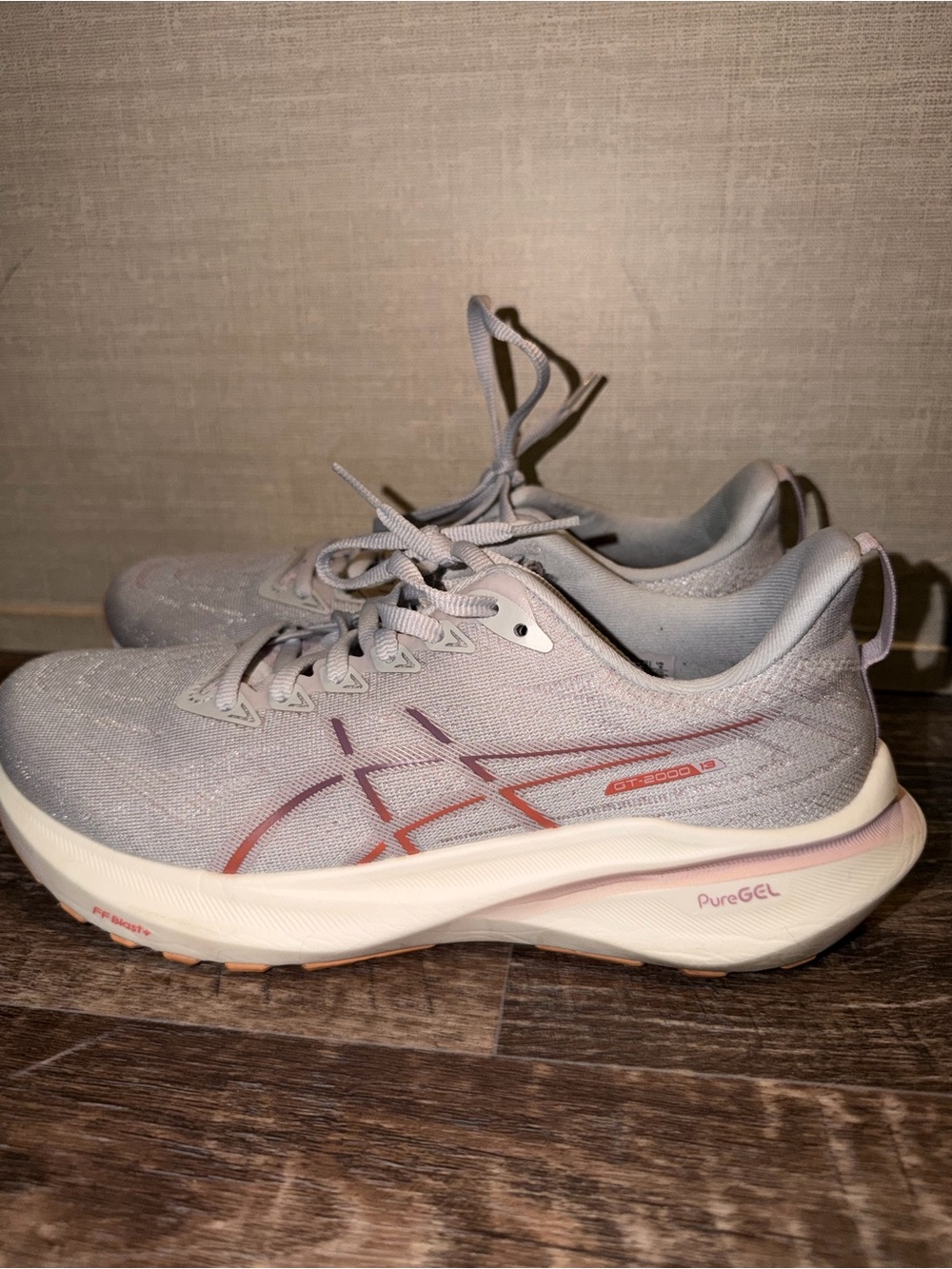 ASICS Women's Athletic Running Shoes in Light Gray with Pink Accents